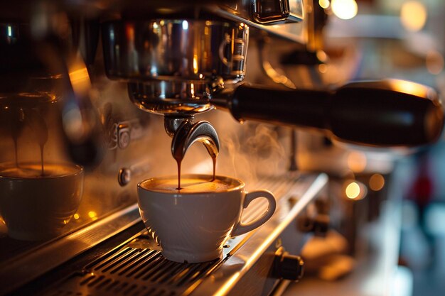 Maszyna do kawy robiąca kawę w barze