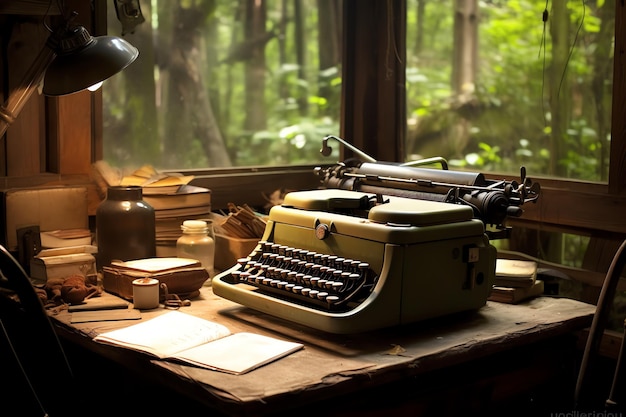 Maszyna do pisania pisarza w odosobnionej kabinie