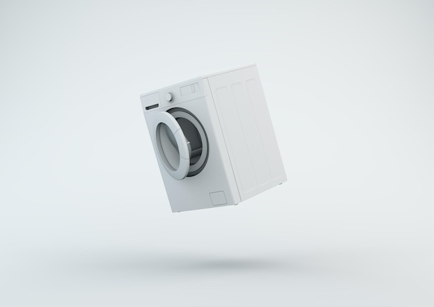 Maszyna do prania na białym tle w studiu Minimalna koncepcja monochromatyczny render 3D