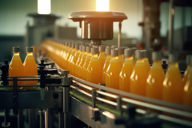 Maszyna z butelkami soku pomarańczowego