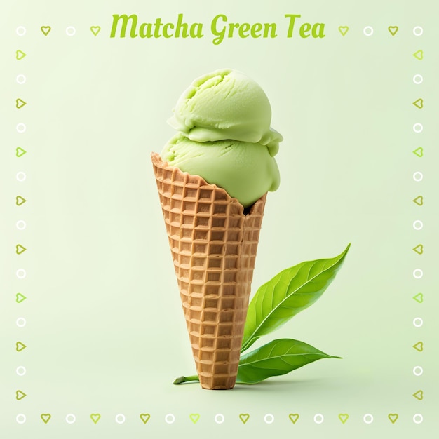 Matcha Zielona herbata Lody z owoców moreli Stożek lodów na tle koloru gradientu Baner 3D il