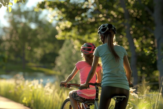 Zdjęcie matka i córka cieszą się dniem tandem bikini