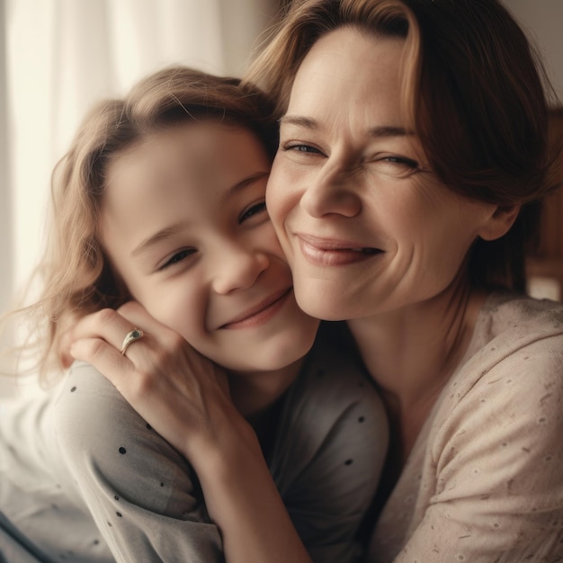 Matka i córka uśmiechnięty portret