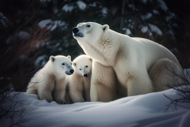 Zdjęcie matka i młode niedźwiedzia polarnego ursus maritimus na lodzie