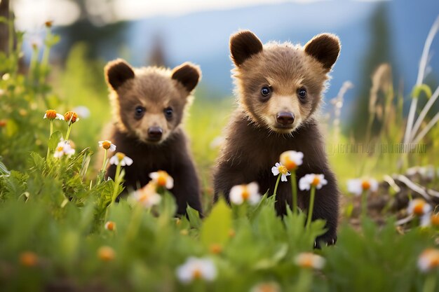 Zdjęcie matka i młode niedźwiedzie grizzly