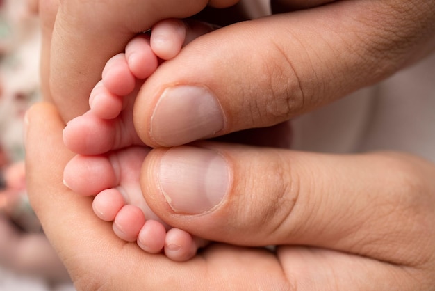 Matka i ojciec robią masaż na jej stopie dziecka Zbliżenie stóp dziecka w rękach matki Zapobieganie rozwojowi płaskostopia dysplazja napięcia mięśni Rodzinna miłość do opieki i koncepcji zdrowia