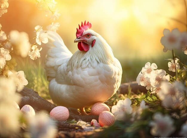 Matka kura z kurczakami na wiejskim podwórku Kurczaki na trawie we wsi na tle słońca zdjęcia