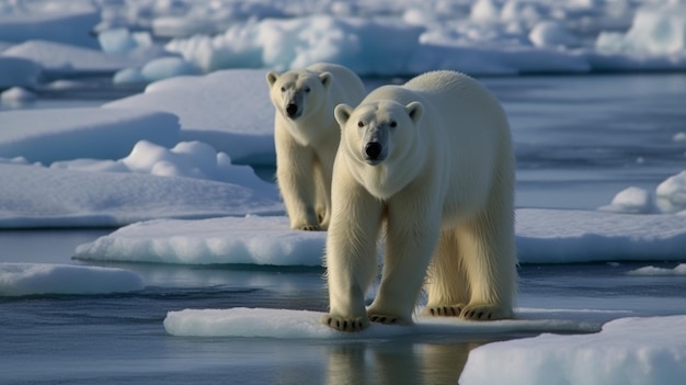 Matka niedźwiedzia polarnego z młodymi wygenerowana przez sztuczną inteligencję