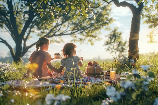 Matka otrzymuje niespodziankę śniadanie piknik outdo