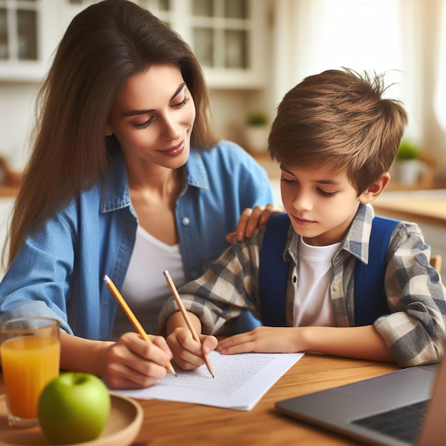 Zdjęcie matka uczy syna edukacji