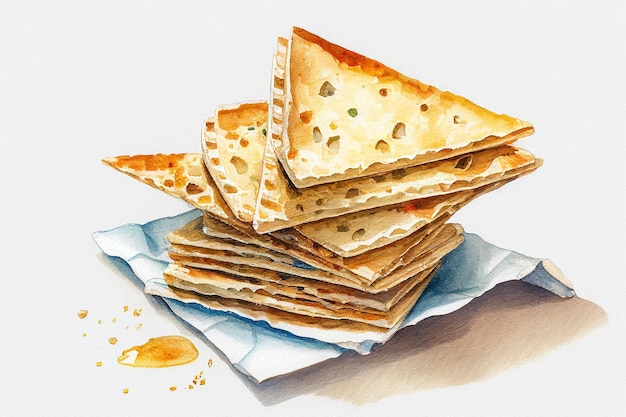 Matzo żydowski chleb Ai generatywna akwarela ilustracja