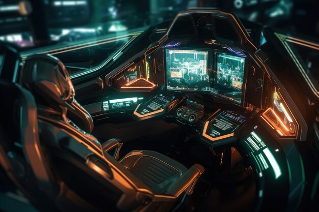 Mech Bot Cockpit Futuristyczny interfejs Generatywna sztuczna inteligencja