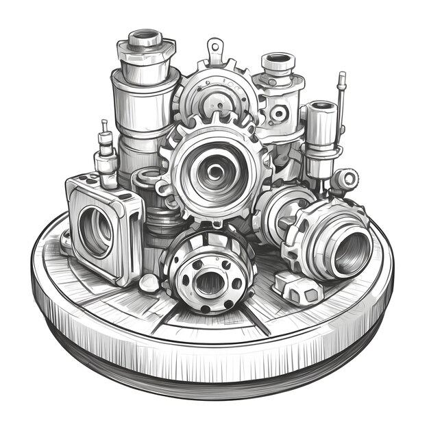 Mechaniczna przekładnia Ikona koła biegowego System przekładni Maszyny przemysłowe Mechanizm przekładni Techniczne koło biegów