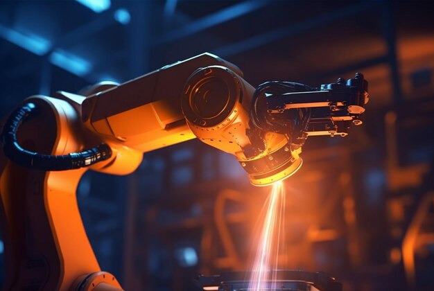 Mechaniczne ramię robota przemysłowego do montażu w fabrycznej linii produkcyjnej generatywnej ai