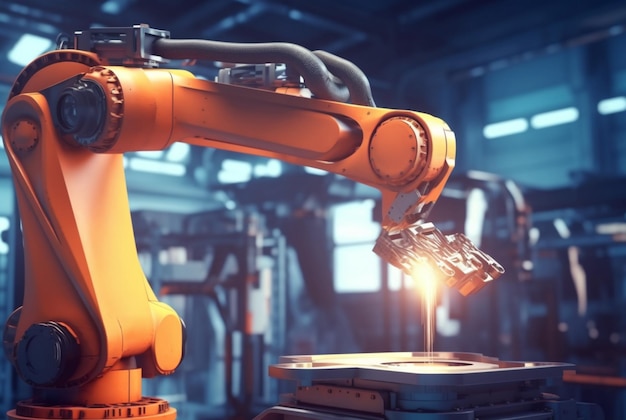Mechaniczne ramię robota przemysłowego do montażu w fabrycznej linii produkcyjnej generatywnej ai