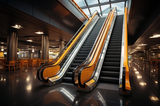 Mechaniczny cud Szczegółowe ujęcie ujawnia ruchomą schodę w miejskim budynku lub stacji metra