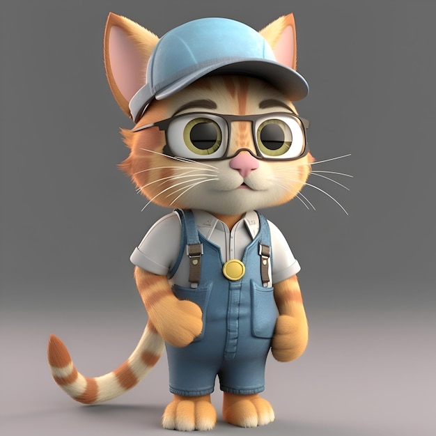 Mechanik kotów w kombinezonie i czapce z okularami ilustracja 3D