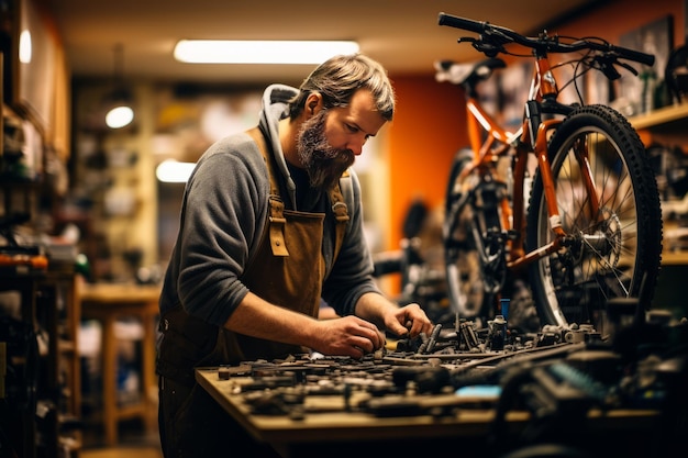 Mechanik rowerowy pracujący na rowerze Generacyjna sztuczna inteligencja