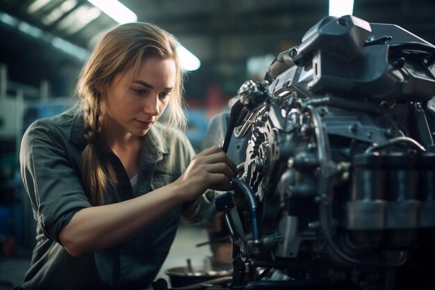 mechanik samochodowy kobieta naprawiająca samochód bokeh styl tła