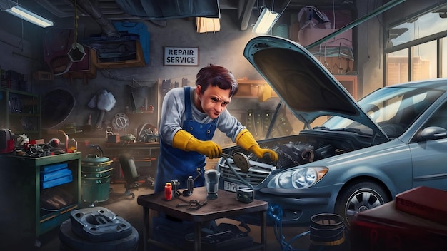 Mechanik samochodowy pracujący w serwisie naprawy garażu