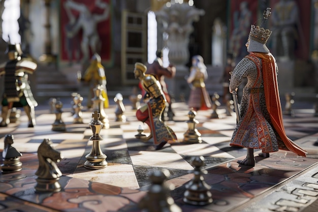 Zdjęcie mecz szachowy w wirtualnej rzeczywistości z postaciami