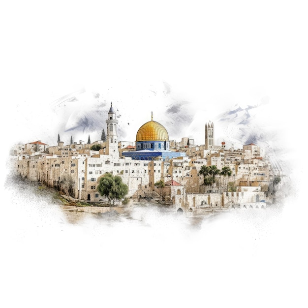 Meczet Al-Aqsa Dome of the Rock w Starym Mieście Jerozolimy AL Quds 3d rendering