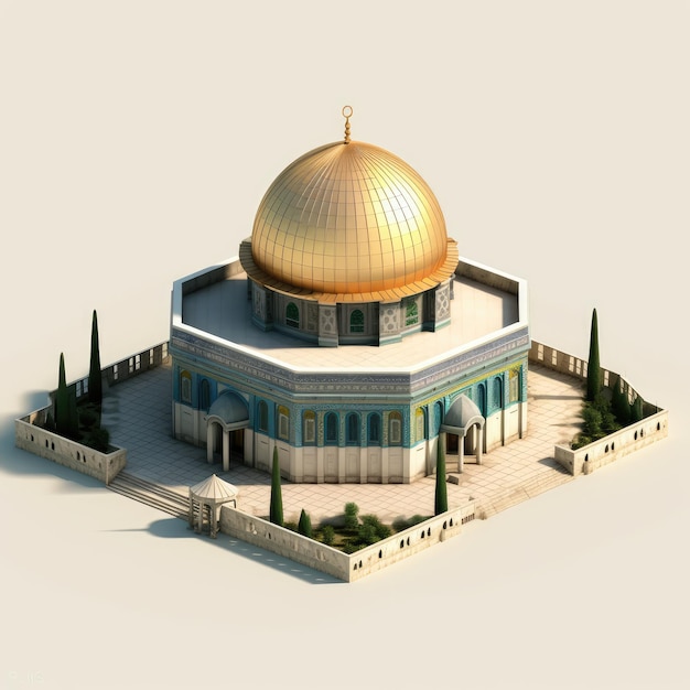 Meczet Al-Aqsa Kopuła Skały Meczet Jerozolima AL Quds 3d renderowanie palestyńskie