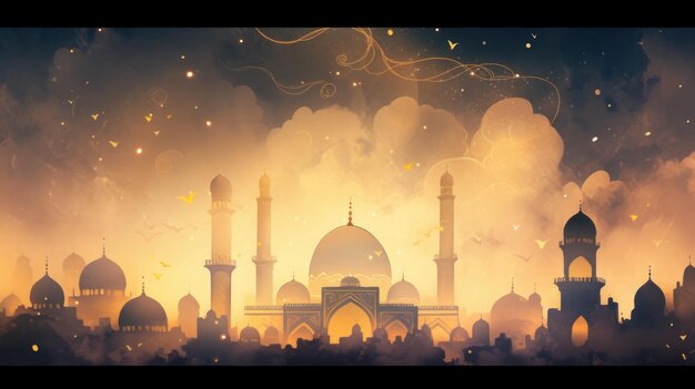 Meczet Eid alAdha przy świetle księżyca na pustyni