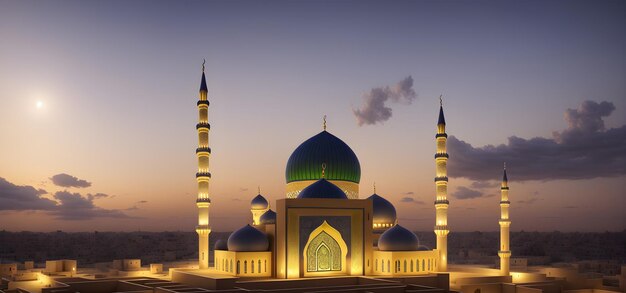 Meczet na Ramadan Kareem Eid Pozdrowienia dla festiwalu muzułmańskiego Kultura islamska Ramzaan Generative AI