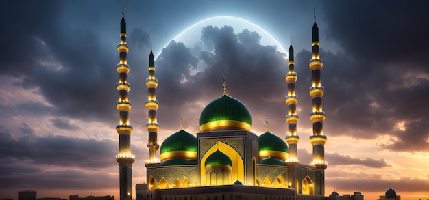Meczet na Ramadan Kareem Eid Pozdrowienia dla festiwalu muzułmańskiego Kultura islamska Ramzaan Generative AI