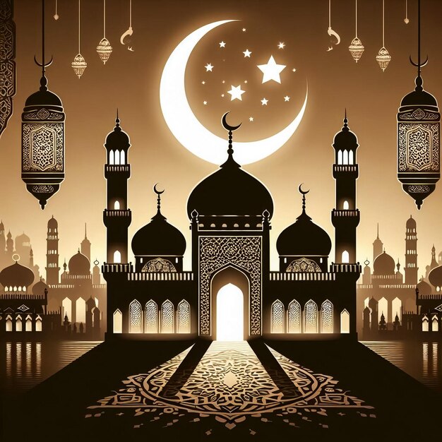 Meczet Ramadan Ifter Akwarel Clipart