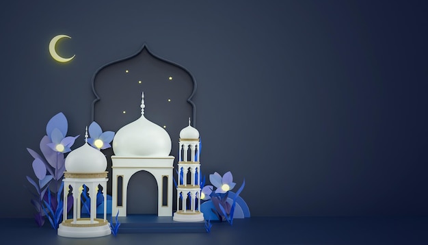 Meczet Ramadan Kareem dla muzułmanów w świętym miesiącu Ramadanu z nocnym nastrojem