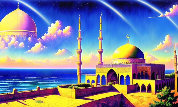 Meczet Ramadan Kareem Eid Mubarak Festiwal muzułmański Ramzan Masjid Islamska architektura generowana przez sztuczną inteligencję