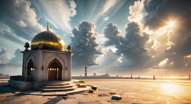 Meczet Ramadan Kareem Ilustracja islamskiej koncepcji Sztandar minaretów Masjid Generacyjna sztuczna inteligencja dla u