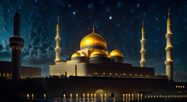 Meczet Ramadan Kareem Ilustracja islamskiej koncepcji Sztandar minaretów Masjid Generacyjna sztuczna inteligencja dla u