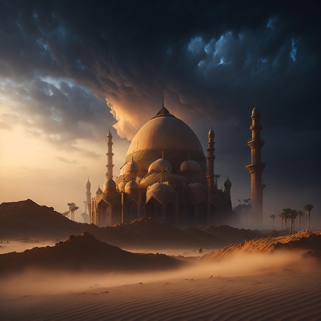 Zdjęcie meczet tapeta tło pustyni ai generowane