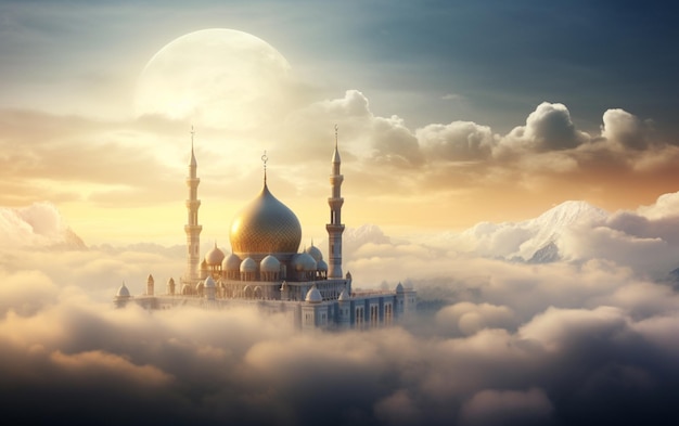 meczet w chmurach z tłem nieba islamskie noworoczne pozdrowienia