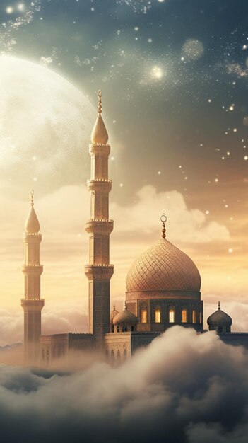 meczet w chmurach z tłem nieba islamskie noworoczne pozdrowienia