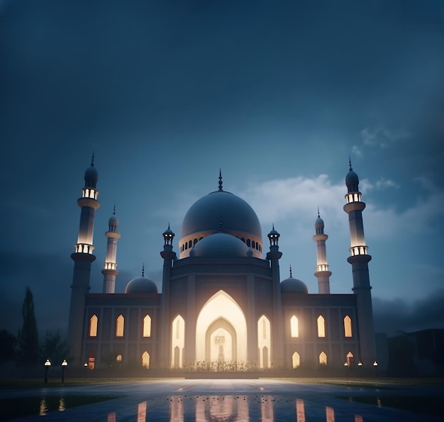 Meczet w nocy specjalne eid mubarak islamskie tło uroczystości Generative AI