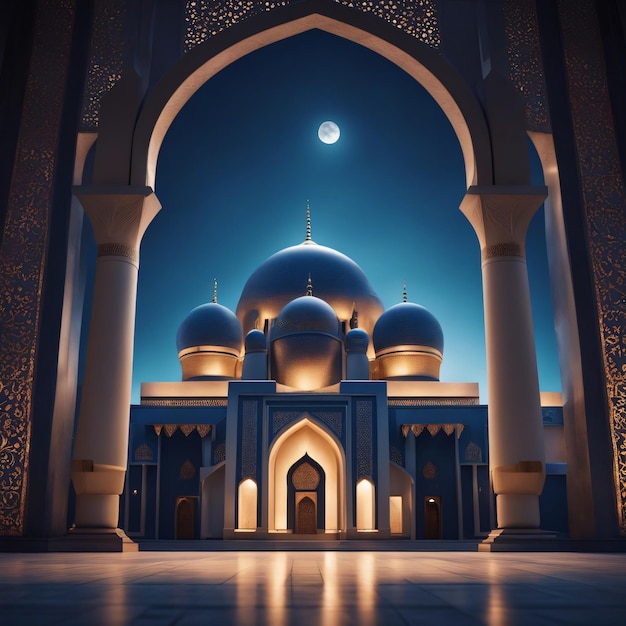 Meczet z księżycem na ciemnoniebieskim luksusowym tle
