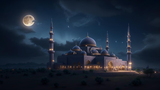 meczet z księżycem na niebie