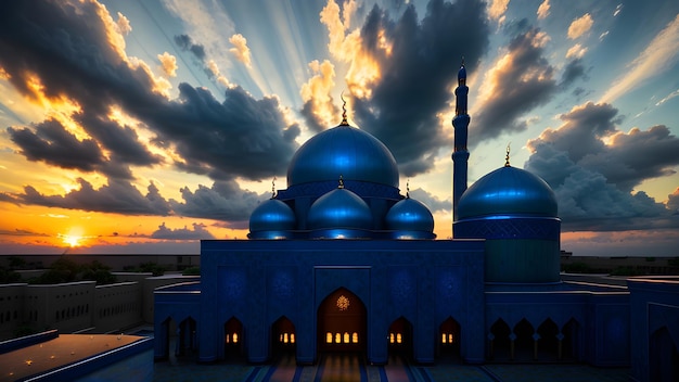 Zdjęcie meczet z pochmurnym niebem w tle