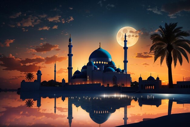 Meczet zachód słońca niebo księżyc noc święta noc islamska