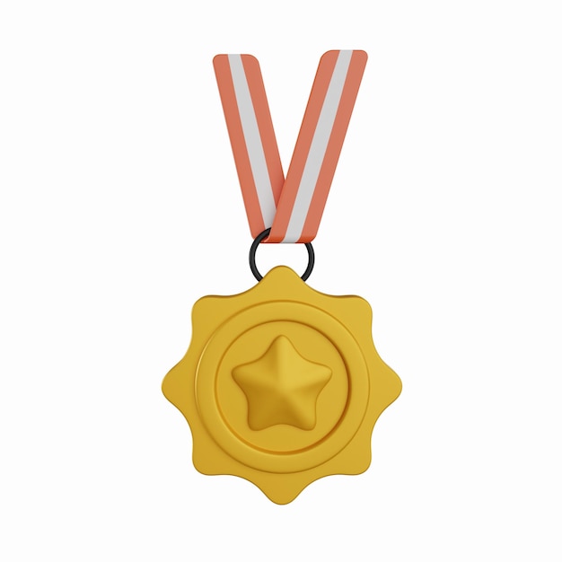 Medal ikona 3D z gwiazdą i wstążką. Medal renderowania 3D z ikoną gwiazdy. Gwarancja jakości produktu