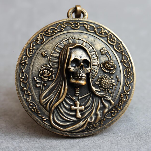 Medal religijny Medalla religiosa meksykański dia de muertos dzień zmarłych akwarela granica