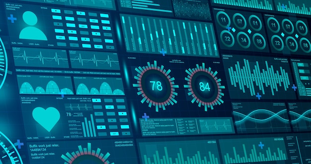 Medicalinterface Ze Wskaźnikami Medycyny Ludzkiej Na Ekranach Na Tle Technologii 3d