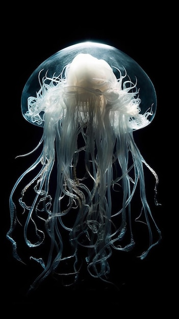 Meduza jest pokazana na czarnym tle.