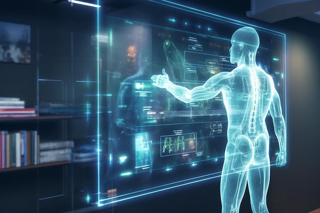 Zdjęcie medycyna przyszłości technologia opieki zdrowotnej i koncepcja tworzenia sieci dna cyfrowe zdrowie i tworzenie sieci na hologramie futuristyczny lekarz inżynieria i medtech