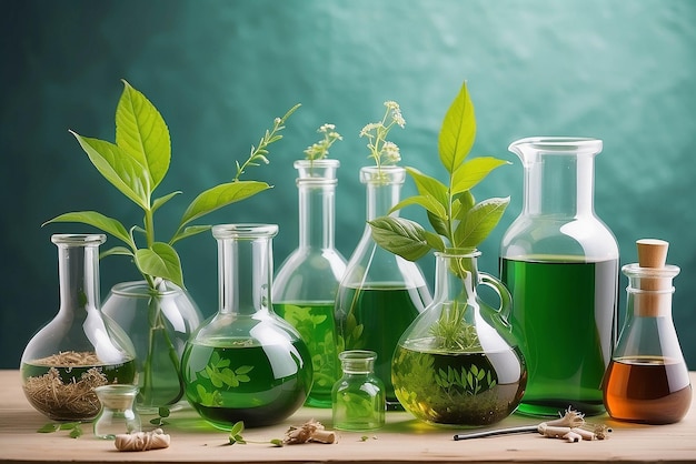 Medycyna ziołowa, naturalne, organiczne i naukowe naczynia szklane Koncepcja badawczo-rozwojowa