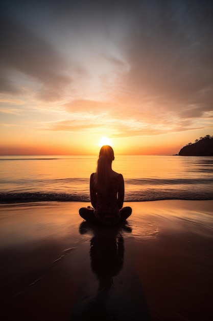 Medytacja jogi i kobieta na plaży dla spokoju umysłu w przyrodzie